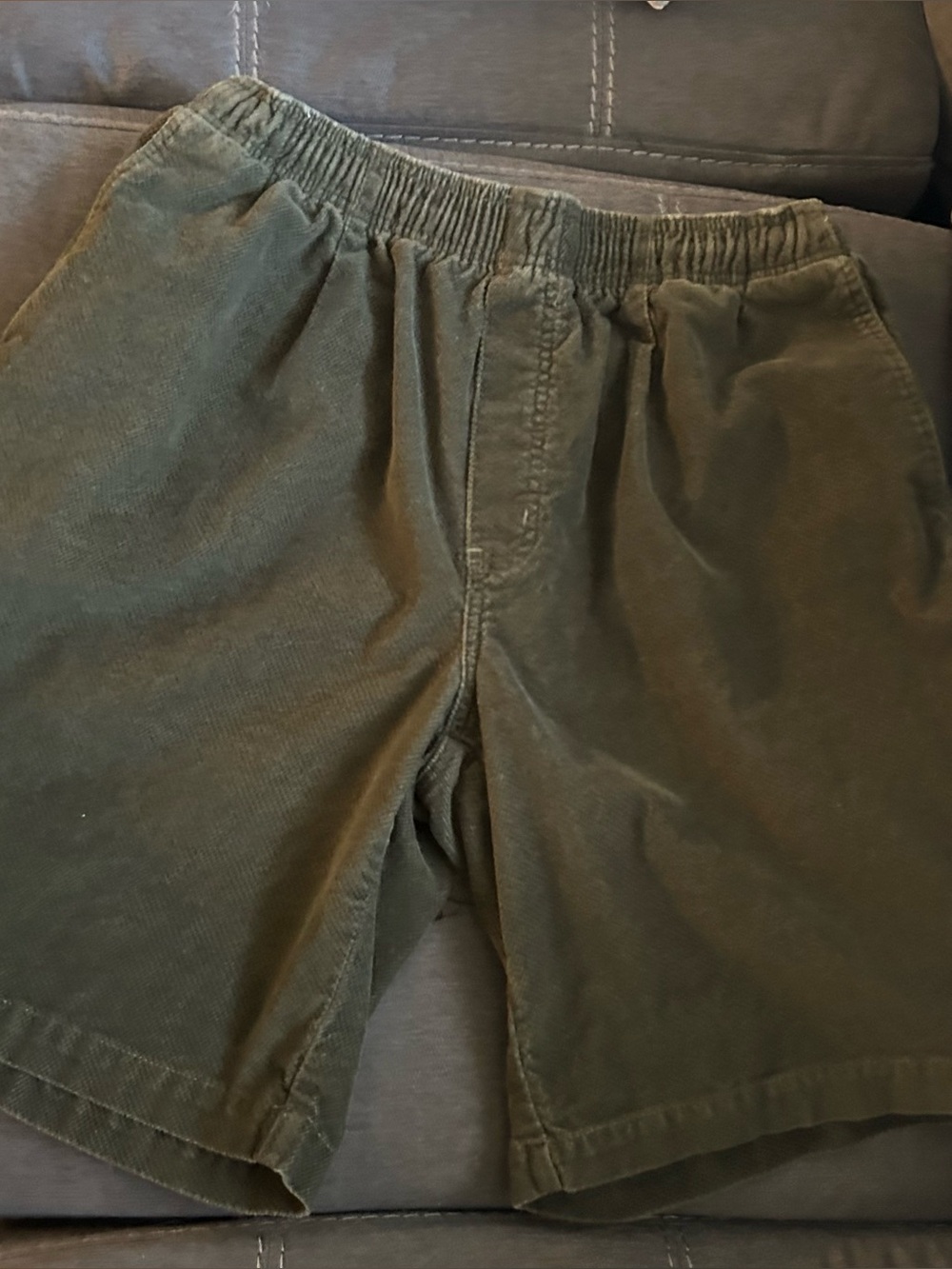 Olive Green Corduroy Elastic Waist Shorts